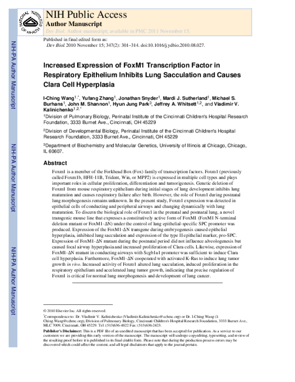 (PDF) Increased expression of FoxM1 transcription factor in respiratory ...