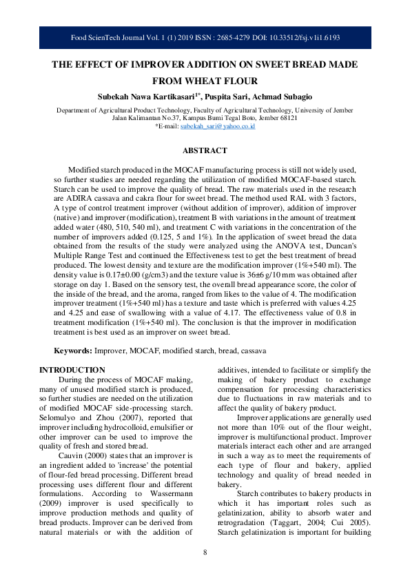 (PDF) The Effect of Improver Addition on Sweet Bread Made from Wheat Flour