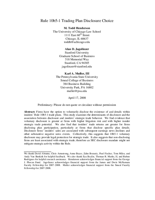 (PDF) Rule 10b5-1 Trading Plan Disclosure Choice
