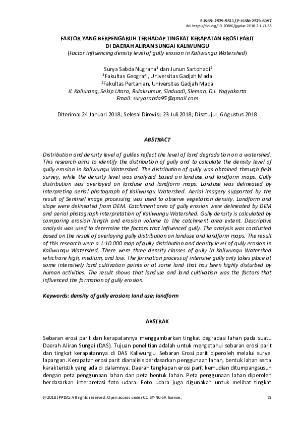 (PDF) FAKTOR YANG BERPENGARUH TERHADAP TINGKAT KERAPATAN EROSI PARIT DI ...