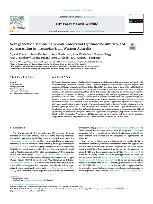 (PDF) Next generation sequencing reveals widespread trypanosome ...