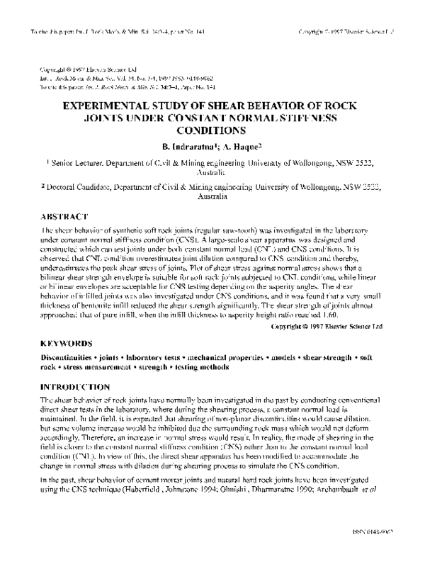 (PDF) Experimental study of shear behavior of rock joints under ...