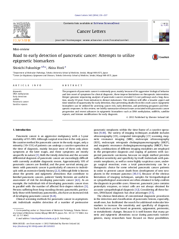 (PDF) Road to early detection of pancreatic cancer: Attempts to utilize ...