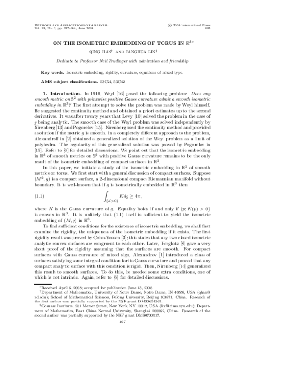 (PDF) On the Isometric Embedding of Torus in $R3$