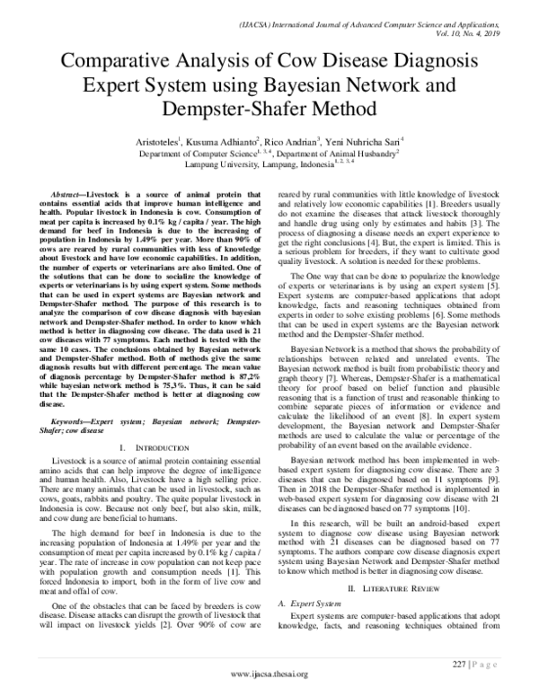 (PDF) Comparative Analysis of Cow Disease Diagnosis Expert System using ...