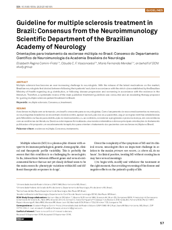 (PDF) Guideline for multiple sclerosis treatment in Brazil: Consensus ...