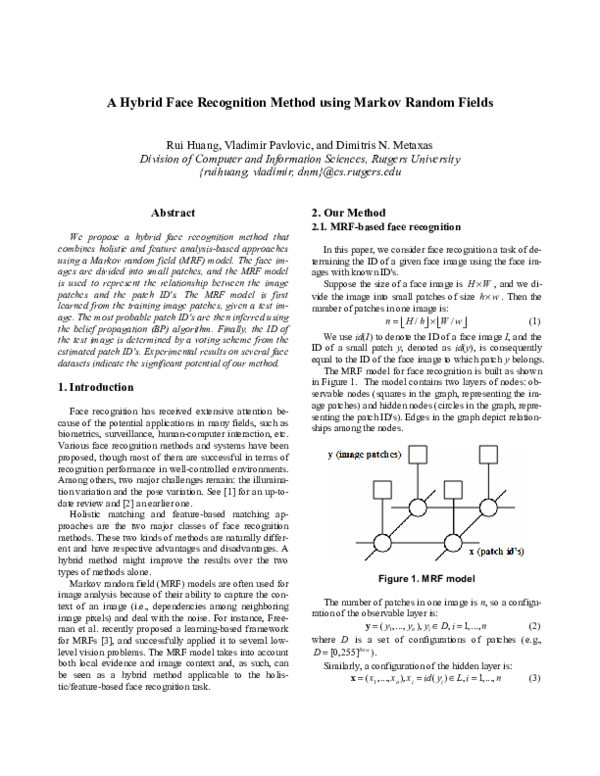 (PDF) A Hybrid Face Recognition Method Using Markov Random Fields
