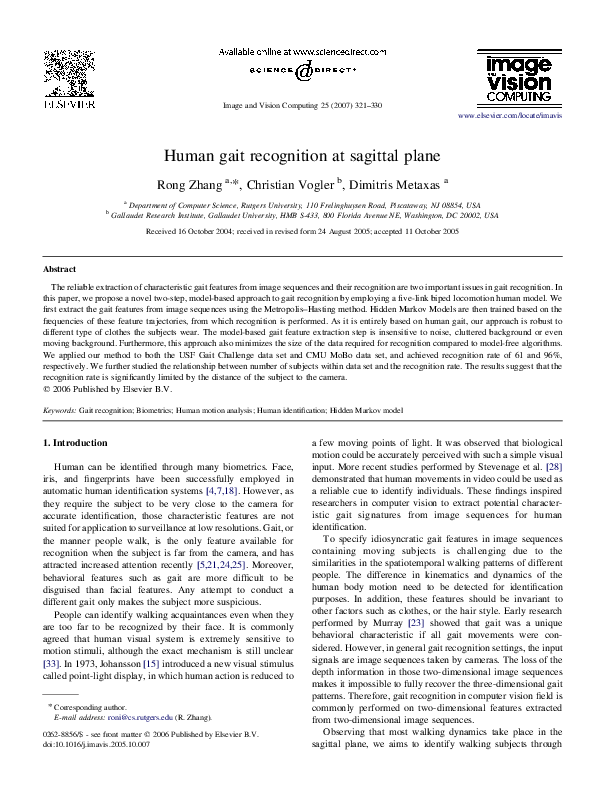 (PDF) Human gait recognition at sagittal plane