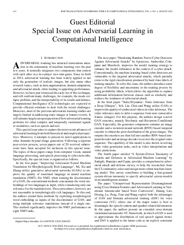 (PDF) Guest Editorial Special Issue on Adversarial Learning in ...
