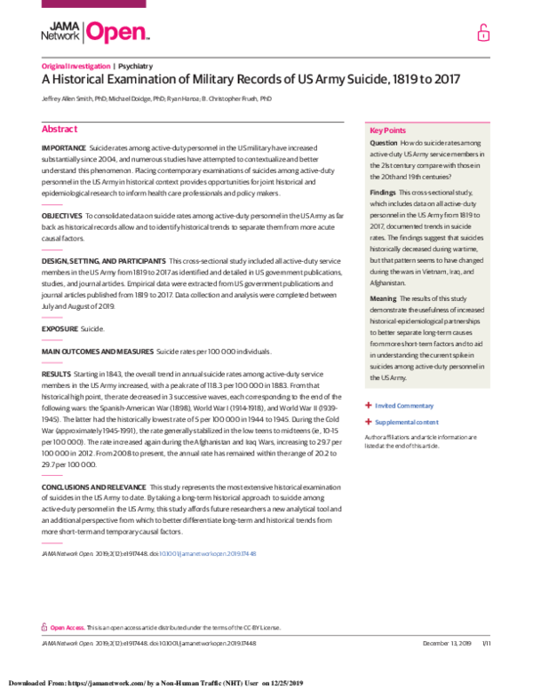 (PDF) A Historical Examination of Military Records of US Army Suicide ...