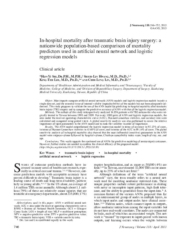 (PDF) In-hospital mortality after traumatic brain injury surgery: a ...