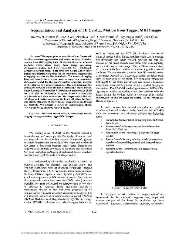 (PDF) Segmentation and analysis of 3D cardiac motion from tagged MRI images