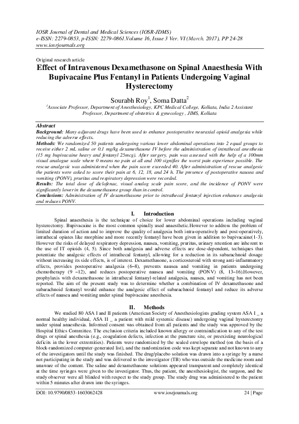 (PDF) Effect of Intravenous Dexamethasone on Spinal Anaesthesia With ...