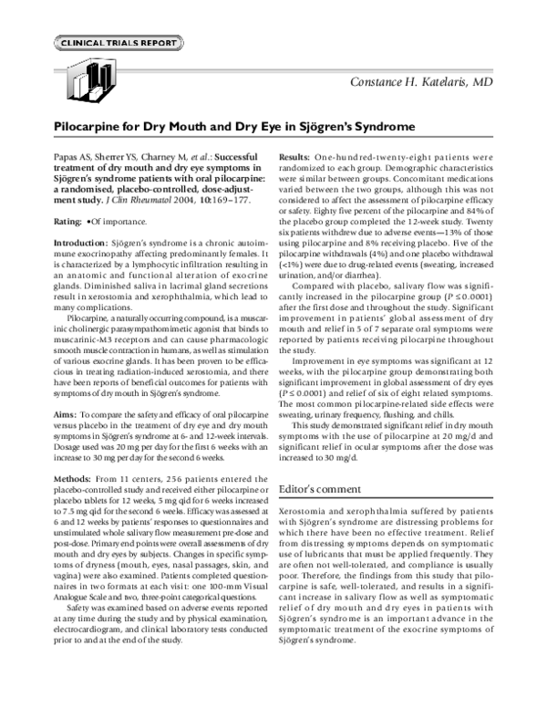 (PDF) Pilocarpine for dry mouth and dry eye in sjögren’s syndrome