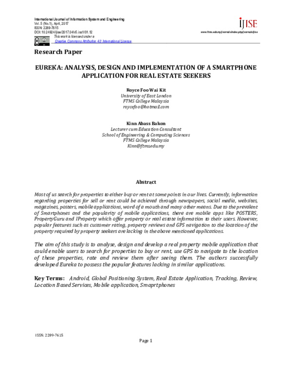 (PDF) Eureka Analysis, Design and Implementation of a Smartphone