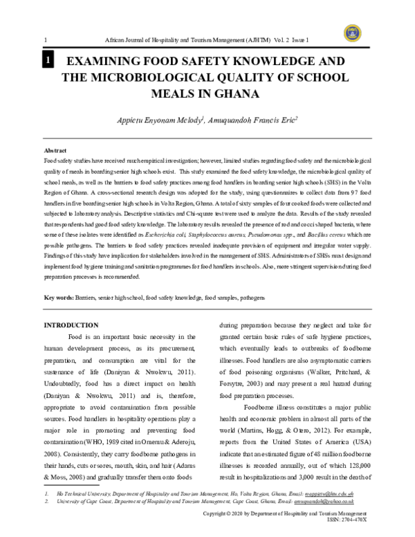 (PDF) Examining food safety knowledge and the microbiological quality ...