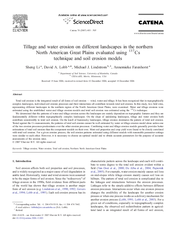 (PDF) Tillage and water erosion on different landscapes in the northern