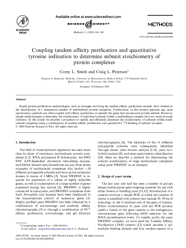 (PDF) Coupling tandem affinity purification and quantitative tyrosine ...
