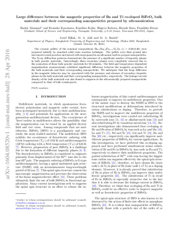 (PDF) Large difference between the magnetic properties of Ba and Ti co ...