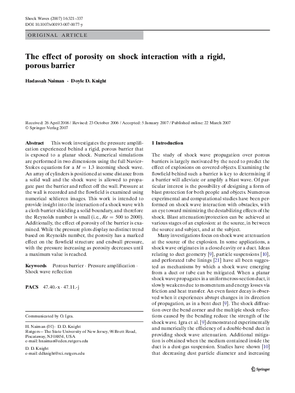 (PDF) The effect of porosity on shock interaction with a rigid, porous ...