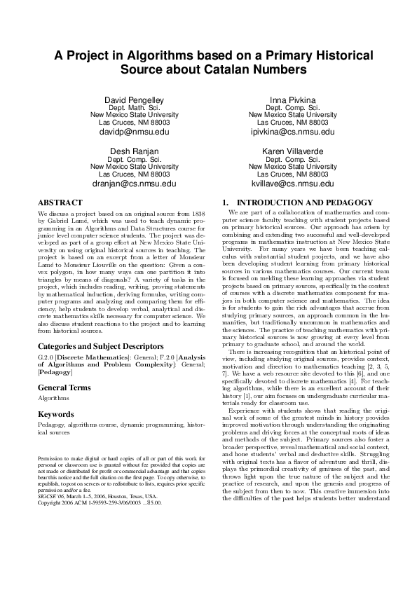 (PDF) A project in algorithms based on a primary historical source ...