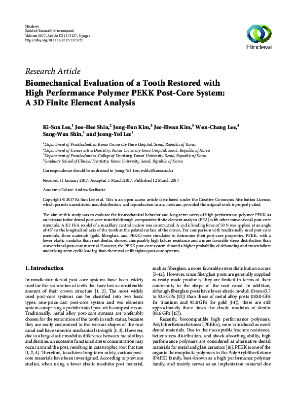 (PDF) Biomechanical Evaluation of a Tooth Restored with High ...
