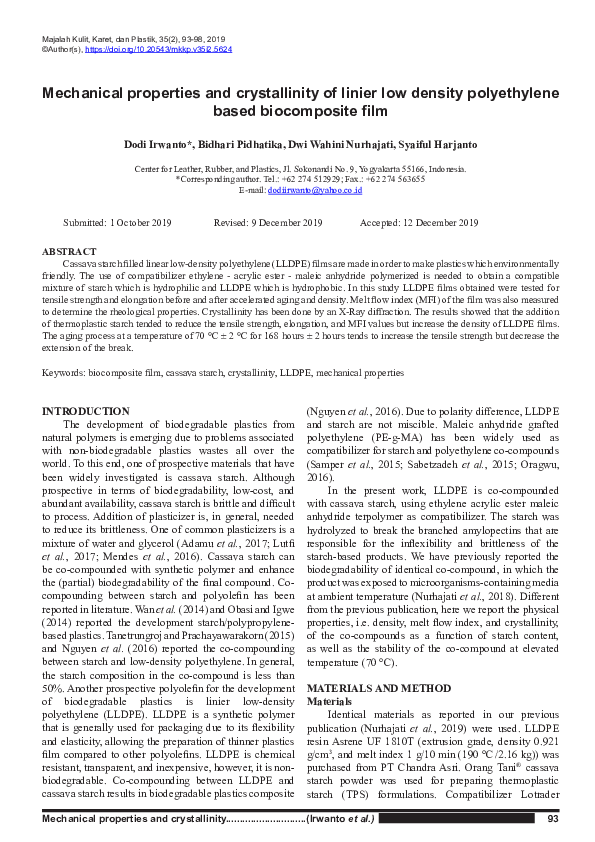 (PDF) Mechanical properties and crystallinity of linear low density ...
