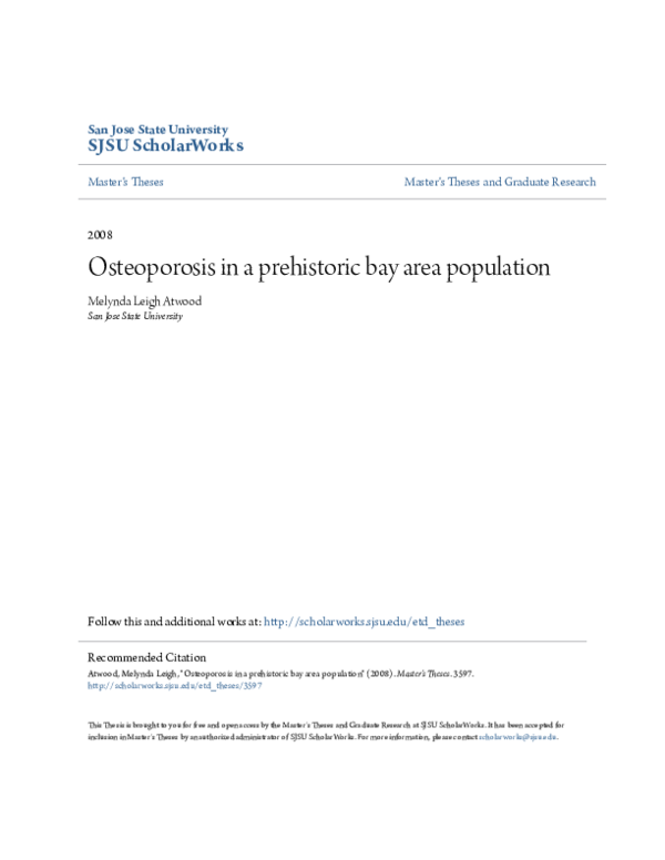 (PDF) Osteoporosis in a prehistoric bay area population Melynda