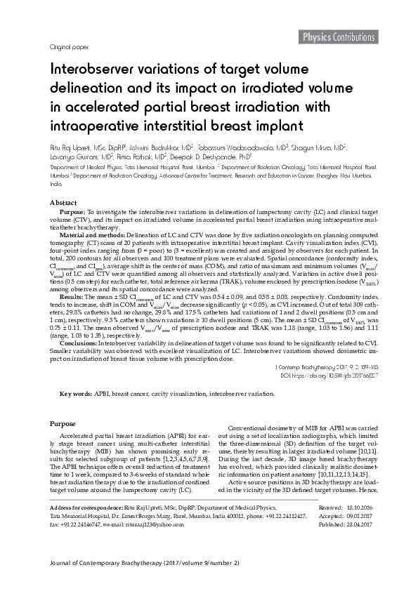 (PDF) Interobserver variations of target volume delineation and its ...