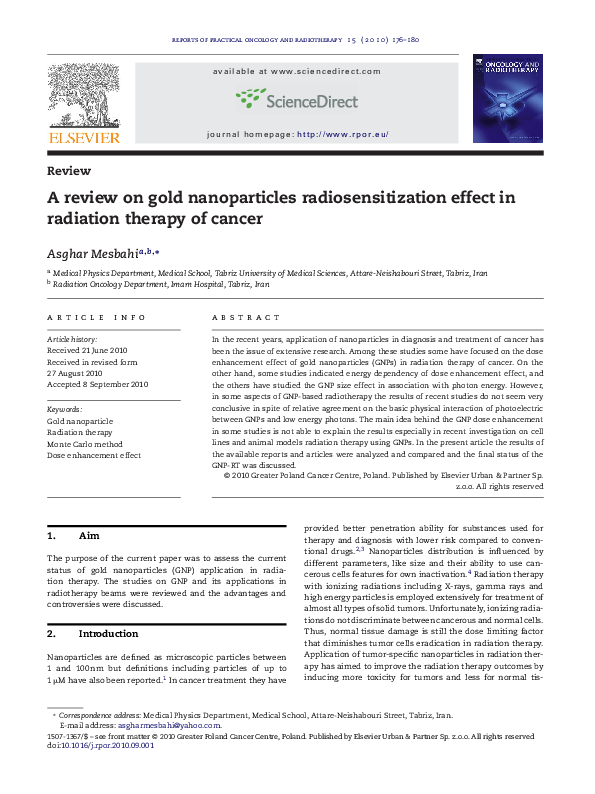 (PDF) A review on gold nanoparticles radiosensitization effect in ...