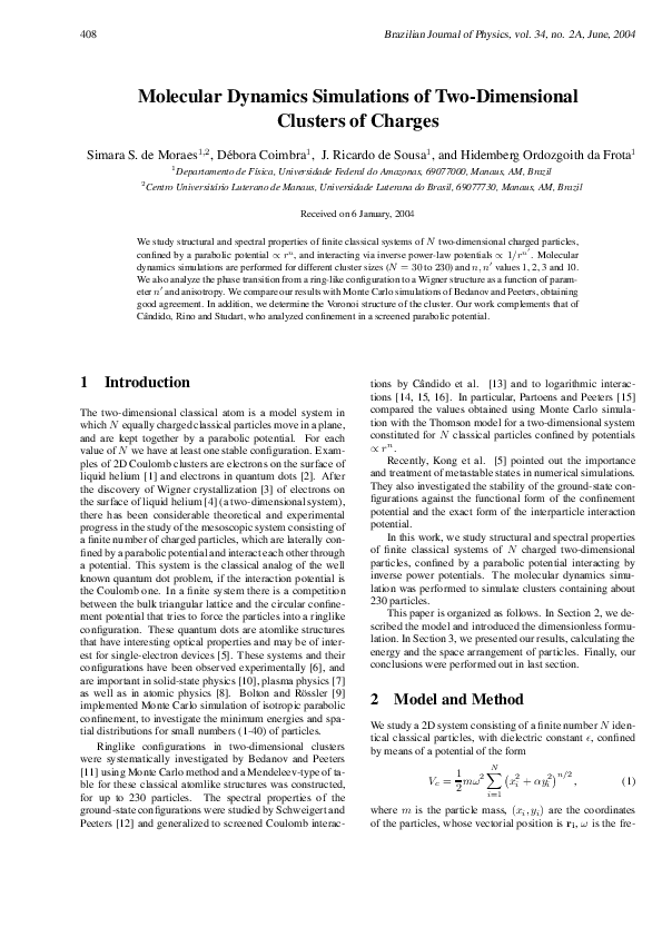 (PDF) Molecular dynamics simulations of two-dimensional clusters of charges