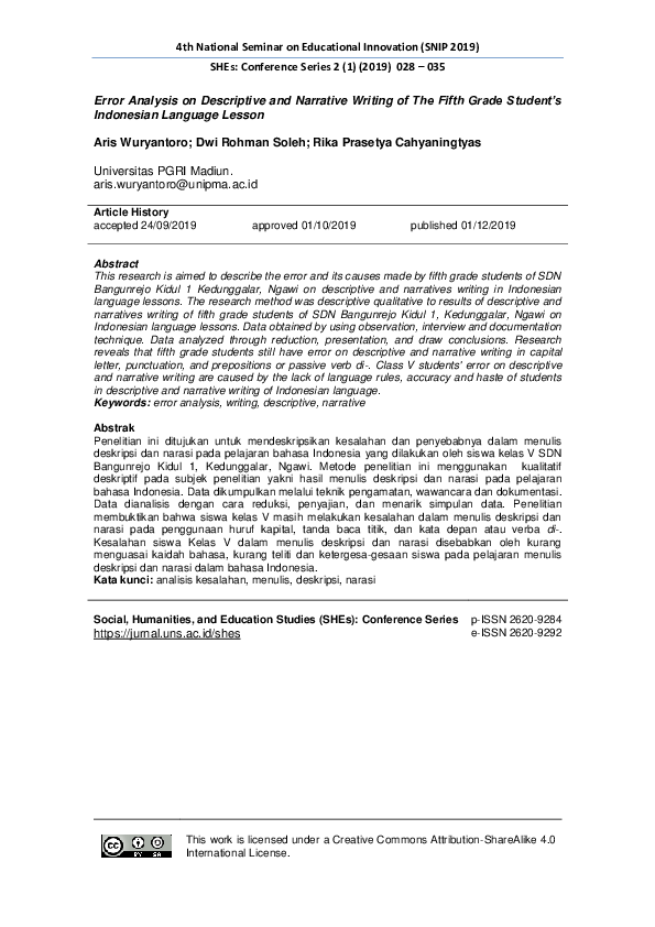 (PDF) Error Analysis on Descriptive and Narrative Writing of The Fifth ...