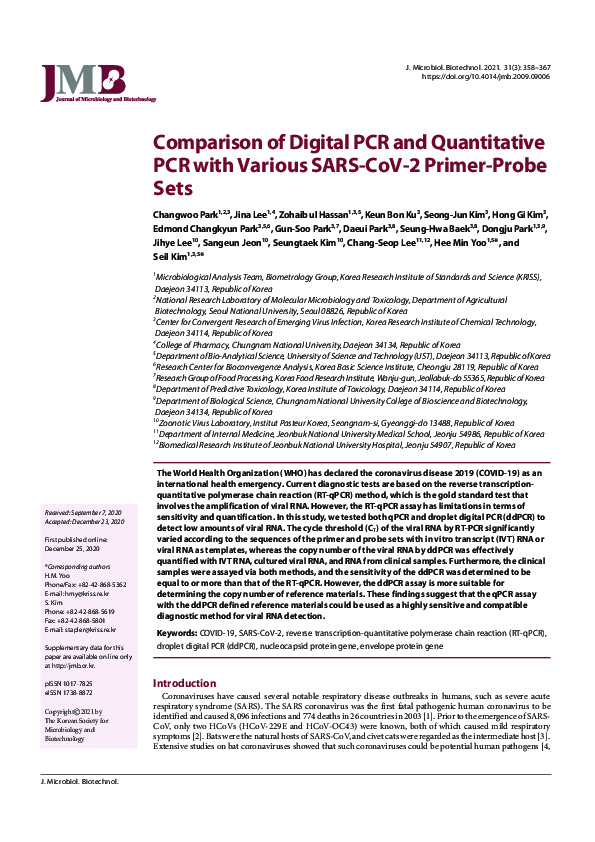 (PDF) Comparison of Digital PCR and Quantitative PCR with Various SARS ...