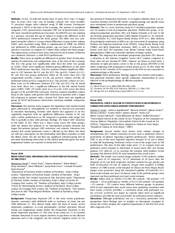 Poster #S55 PREFRONTAL CORTEX VOLUME IN PATIENTS WITH SCHIZOPHRENIA IS CORRELATED WITH VERBAL MEMORY PERFORMANCE