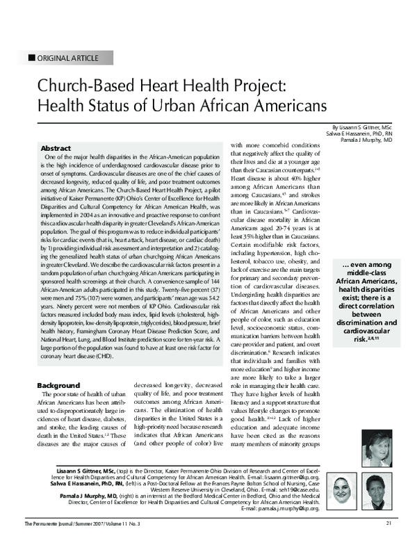 (PDF) Church-based heart health project: health status of urban african ...