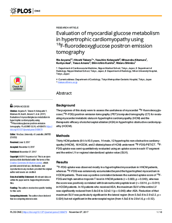 (PDF) Evaluation of myocardial glucose metabolism in hypertrophic ...