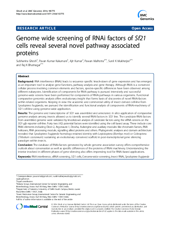 (PDF) Genome wide screening of RNAi factors of Sf21 cells reveal ...