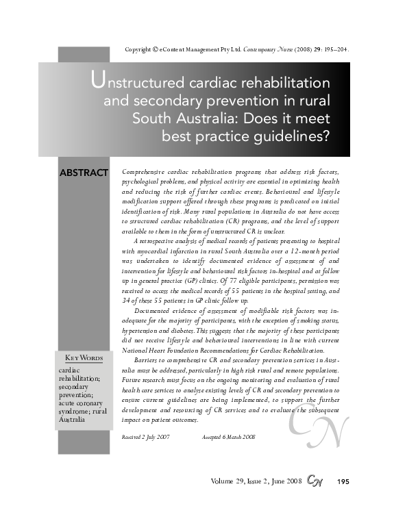 (PDF) Unstructured Cardiac Rehabilitation and Secondary Prevention in ...