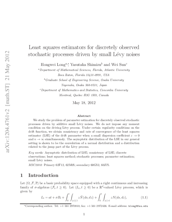 (PDF) Least squares estimators for discretely observed stochastic ...