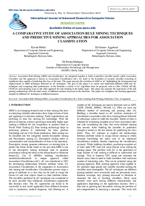 (PDF) A Comparative Study of Association Rule Mining Techniques and ...