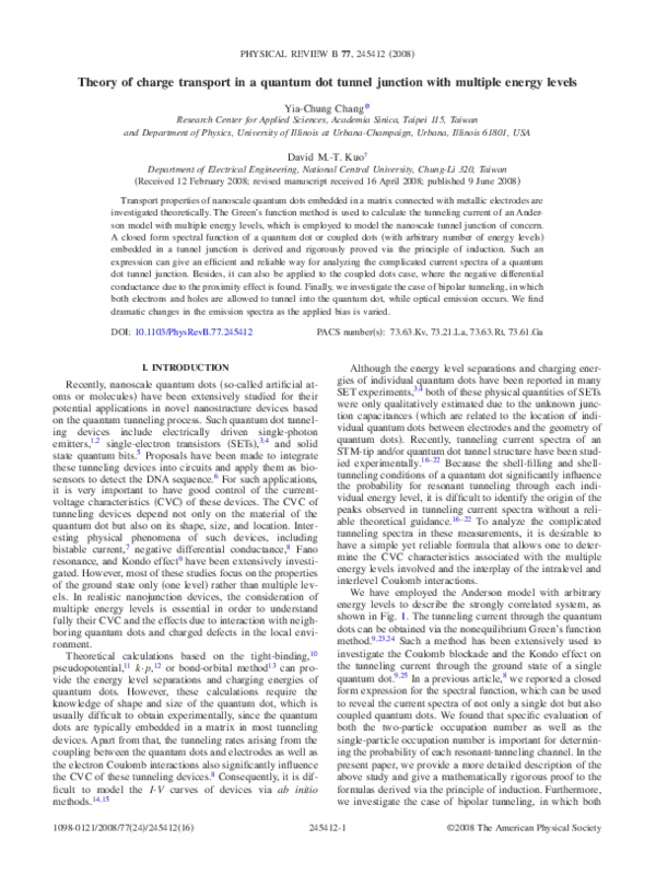 (PDF) Theory of charge transport in a quantum dot tunnel junction with ...