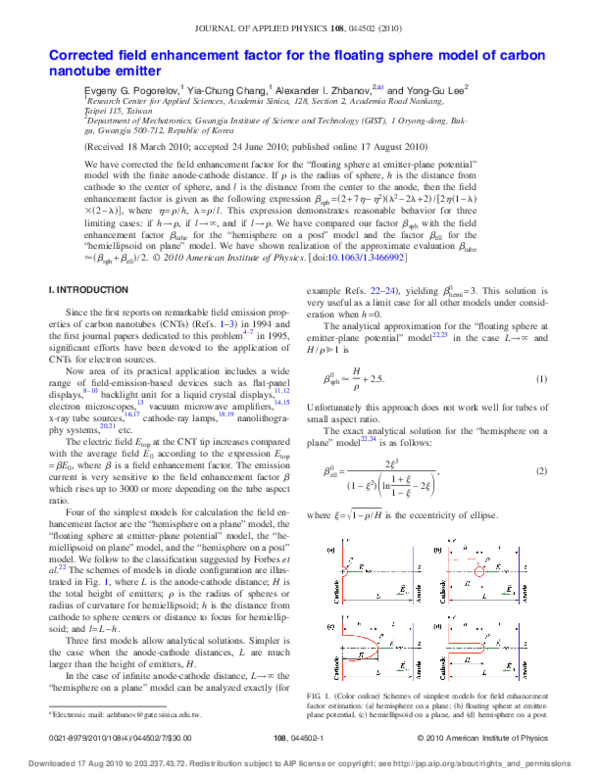 (PDF) Corrected field enhancement factor for the floating sphere model ...