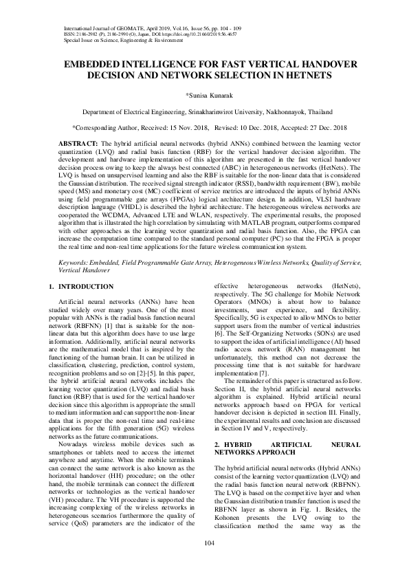 (PDF) Embedded Intelligence for Fast Vertical Handover Decision and ...
