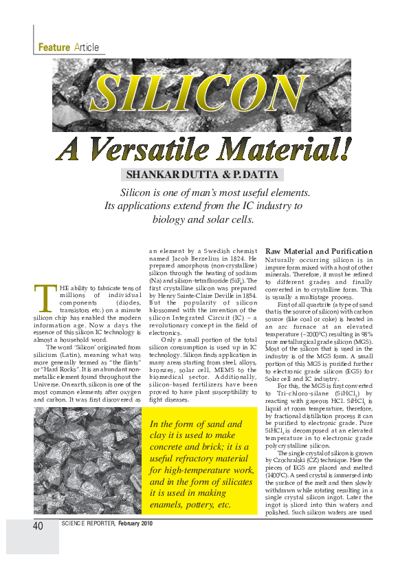 (PDF) Silicon – A Versatile Material