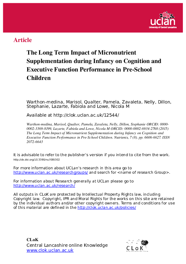 (PDF) The Long Term Impact of Micronutrient Supplementation during ...