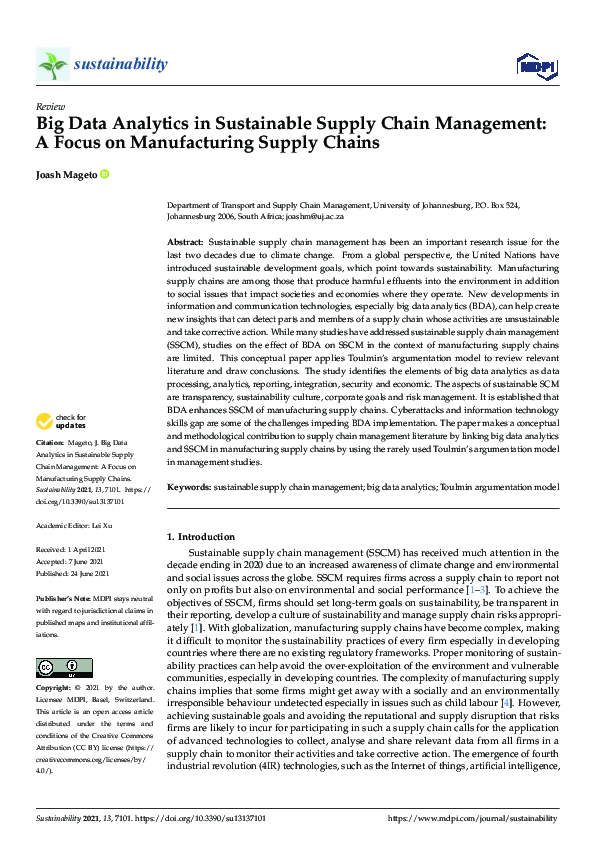 (PDF) Big Data Analytics in Sustainable Supply Chain Management: A ...