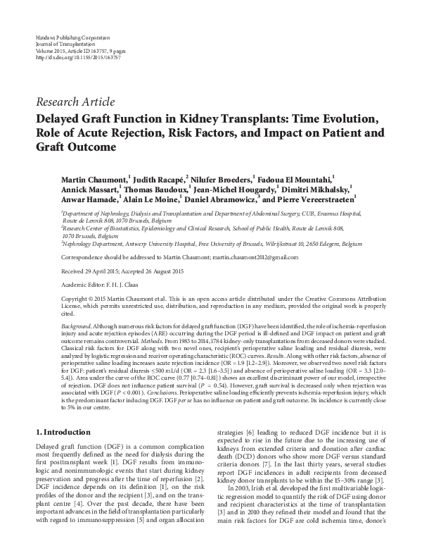 (PDF) Delayed Graft Function in Kidney Transplants: Time Evolution ...