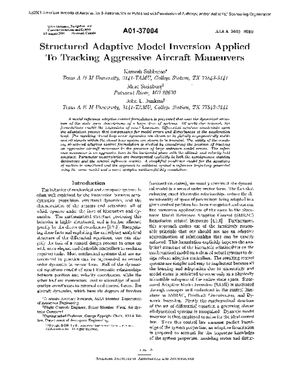 (PDF) Structured adaptive model inversion applied to tracking ...
