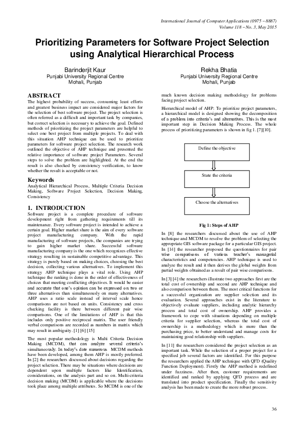 (PDF) Prioritizing Parameters for Software Project Selection using ...