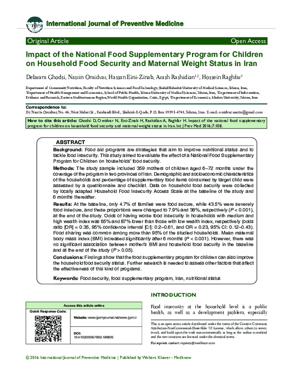 (PDF) Impact of the national food supplementary program for children on ...